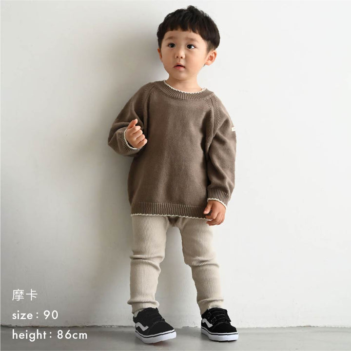 【秋冬上衣】配色圓領毛衣針織衫