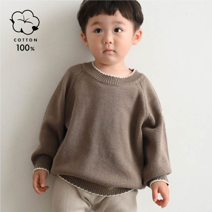 【秋冬上衣】配色圓領毛衣針織衫