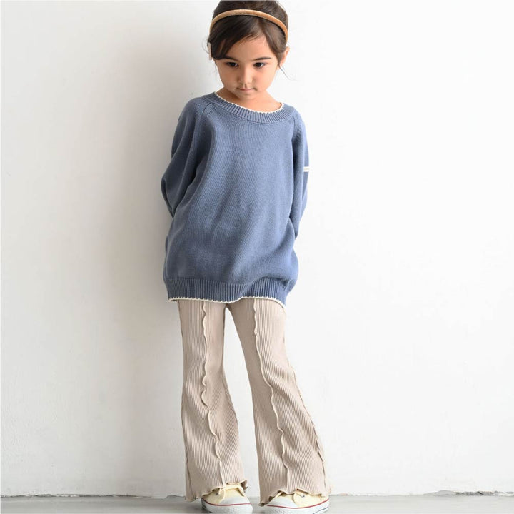 【秋冬褲子】荷葉邊喇叭羅紋長褲