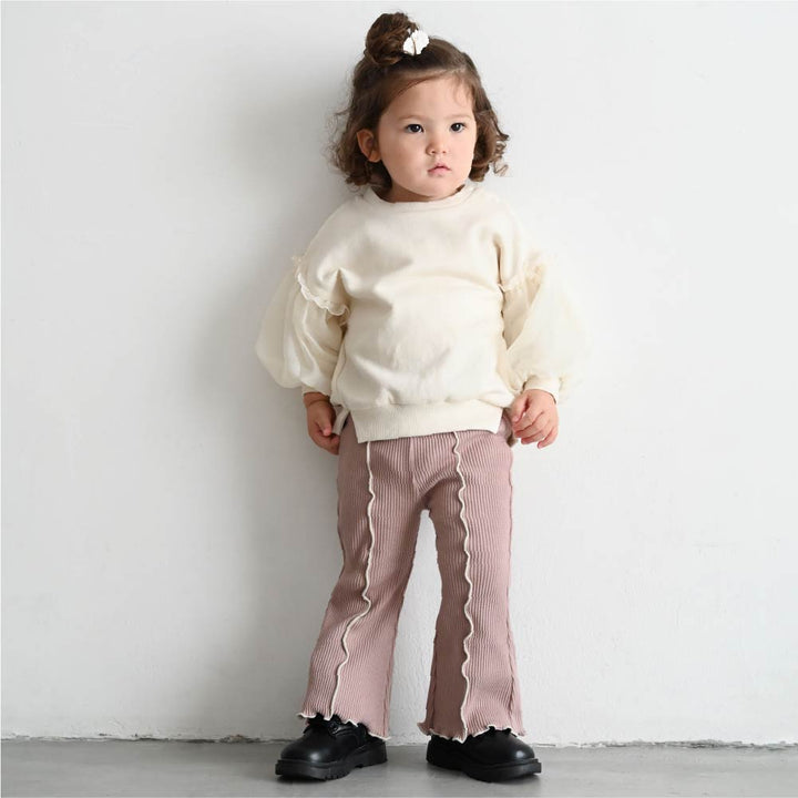 【秋冬褲子】荷葉邊喇叭羅紋長褲