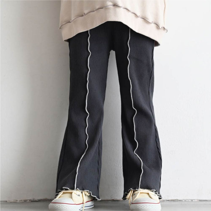 【秋冬褲子】荷葉邊喇叭羅紋長褲