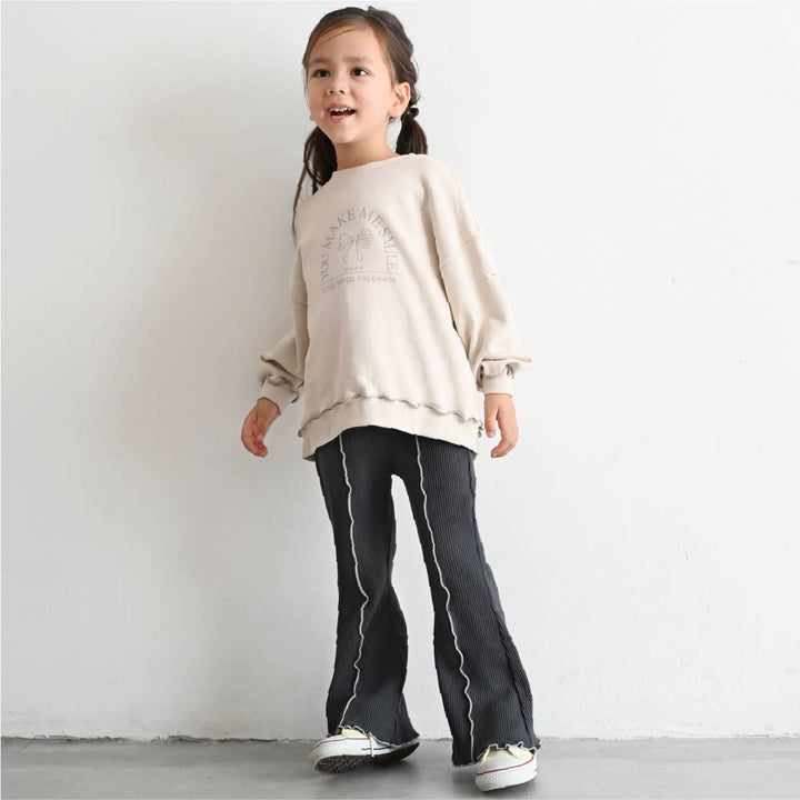 【秋冬褲子】荷葉邊喇叭羅紋長褲