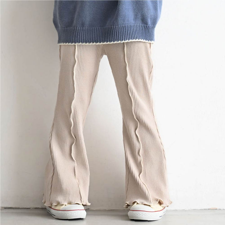 【秋冬褲子】荷葉邊喇叭羅紋長褲