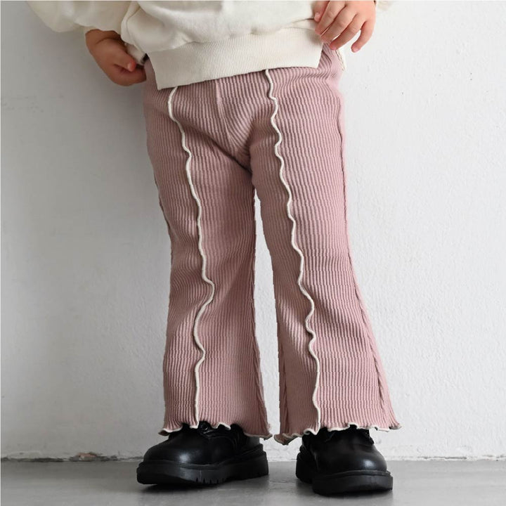 【秋冬褲子】荷葉邊喇叭羅紋長褲