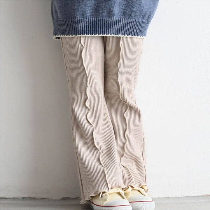 【秋冬褲子】荷葉邊喇叭羅紋長褲