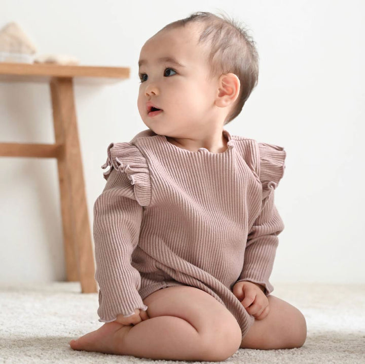 【秋冬連身衣】荷葉邊 羅紋長袖 連身包屁衣