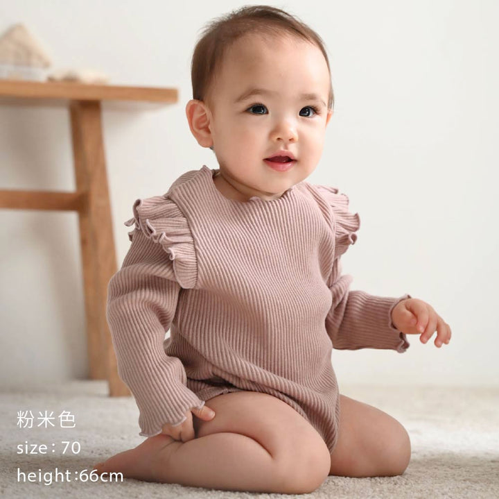 【秋冬連身衣】荷葉邊 羅紋長袖 連身包屁衣