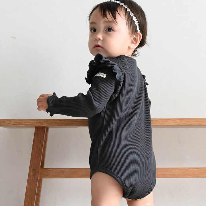 【秋冬連身衣】荷葉邊 羅紋長袖 連身包屁衣