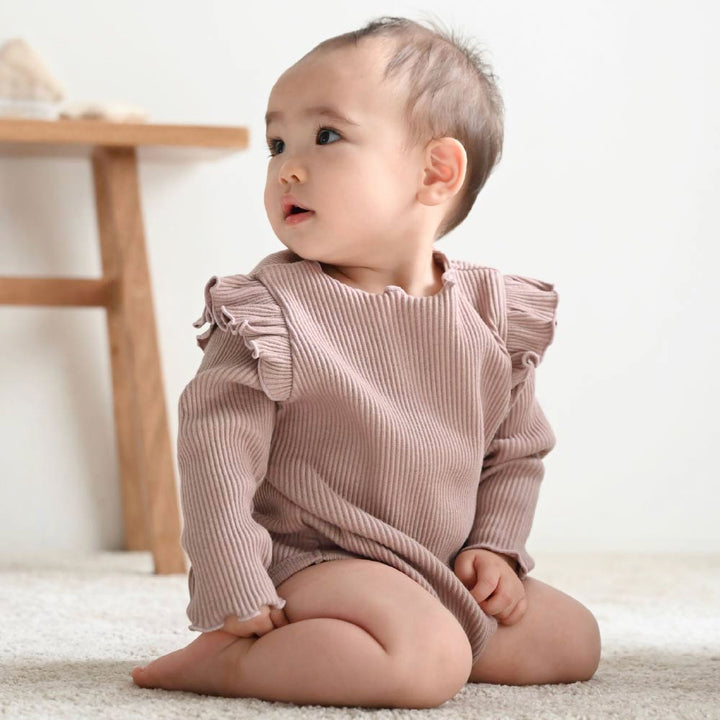 【秋冬連身衣】荷葉邊 羅紋長袖 連身包屁衣