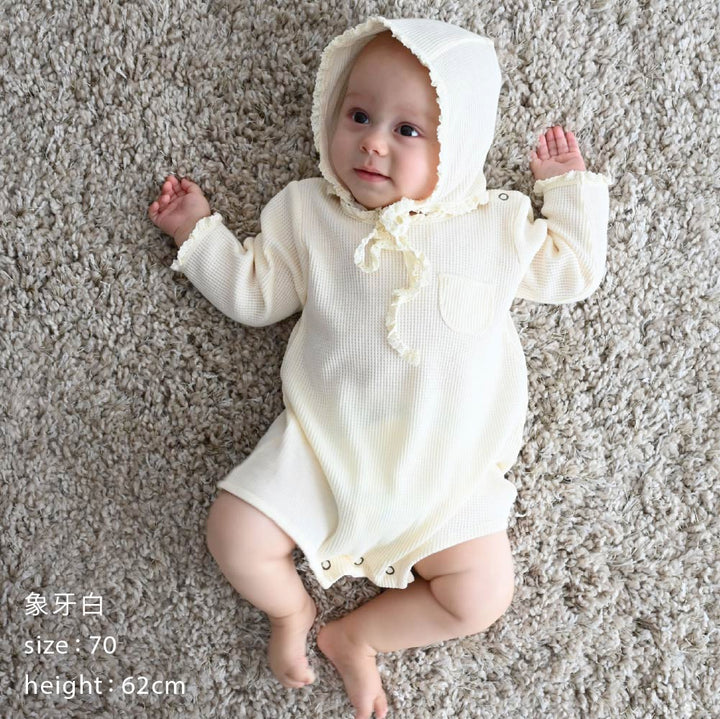 【秋冬連身衣】長袖連身衣+寶寶帽 2件組| waffle 格紋布料