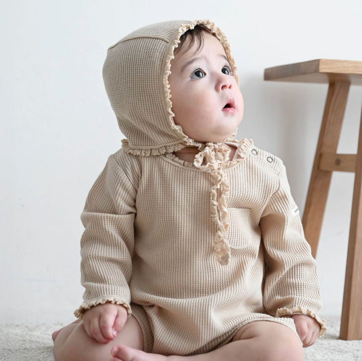 【秋冬連身衣】長袖連身衣+寶寶帽 2件組| waffle 格紋布料
