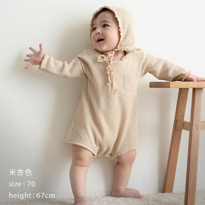 【秋冬連身衣】長袖連身衣+寶寶帽 2件組| waffle 格紋布料