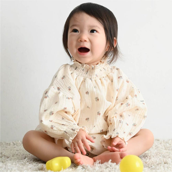 【秋冬連身衣】雙層紗 鬆緊蓬袖 長袖包屁衣