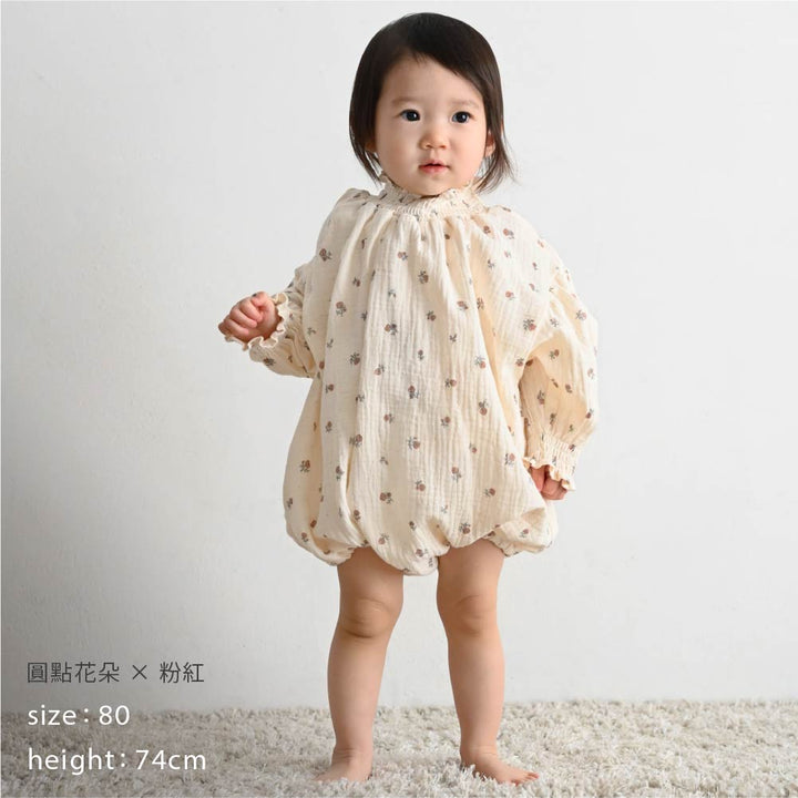 【秋冬連身衣】雙層紗 鬆緊蓬袖 長袖包屁衣