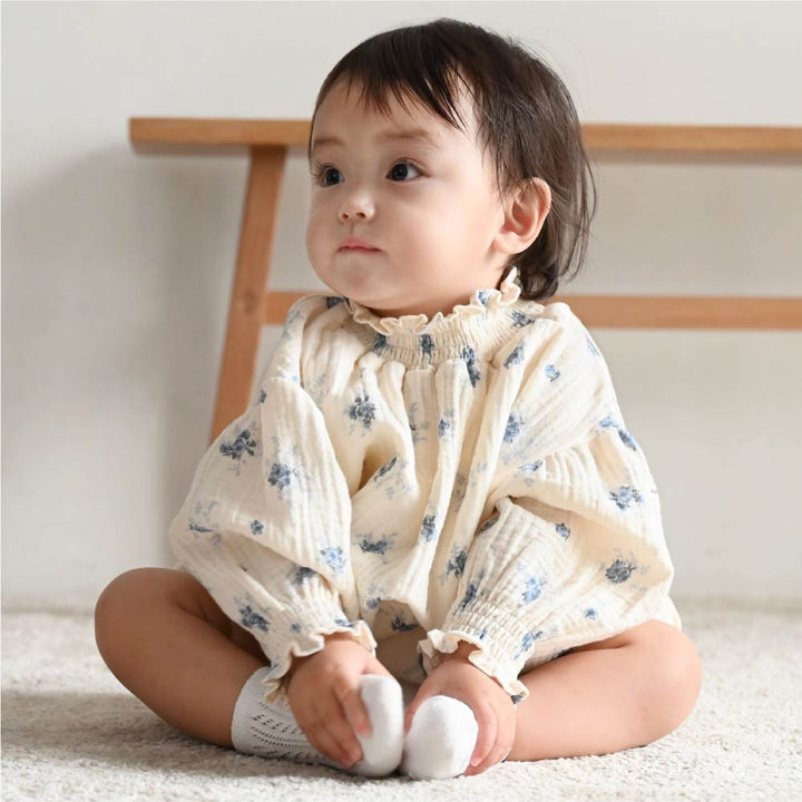 【秋冬連身衣】雙層紗 鬆緊蓬袖 長袖包屁衣