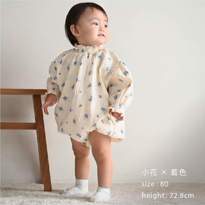 【秋冬連身衣】雙層紗 鬆緊蓬袖 長袖包屁衣