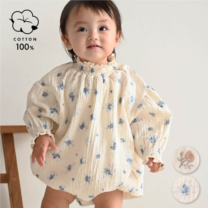 【秋冬連身衣】雙層紗 鬆緊蓬袖 長袖包屁衣