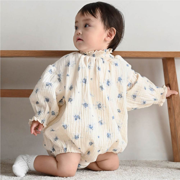 【秋冬連身衣】雙層紗 鬆緊蓬袖 長袖包屁衣