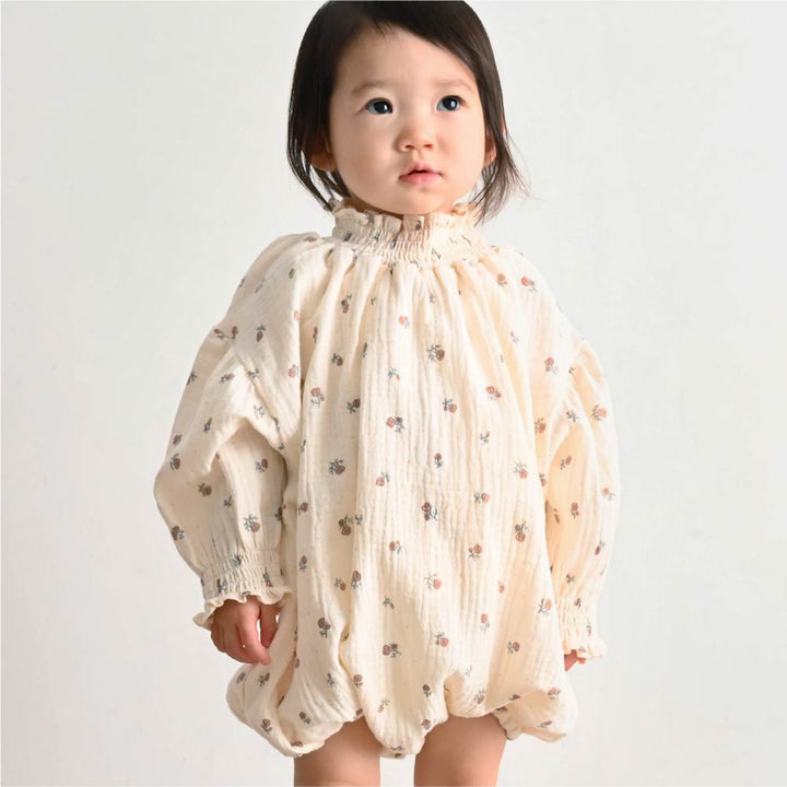 【秋冬連身衣】雙層紗 鬆緊蓬袖 長袖包屁衣