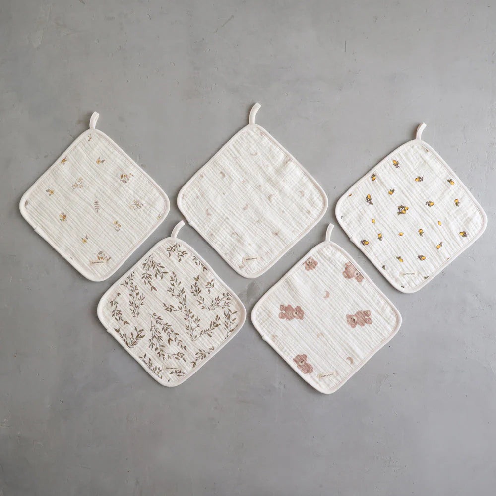附掛繩紗布小方巾 5入組
