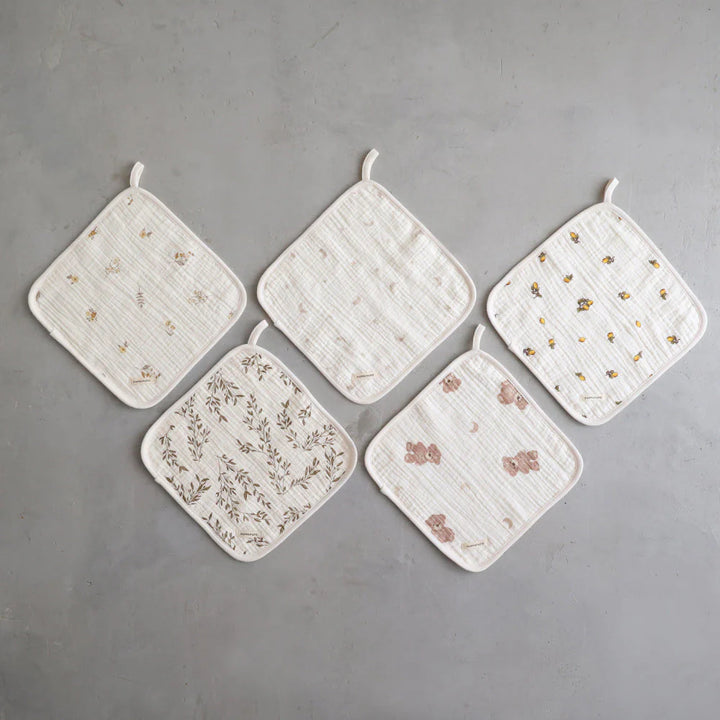 附掛繩紗布小方巾 5入組