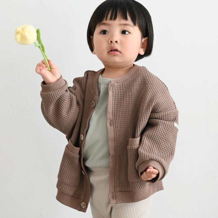 【秋冬外套】鬆餅紋 針織開襟衫