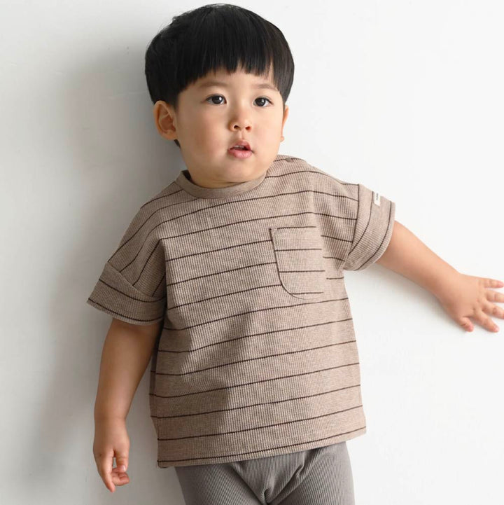 【春夏上衣】印花華夫格 短袖上衣