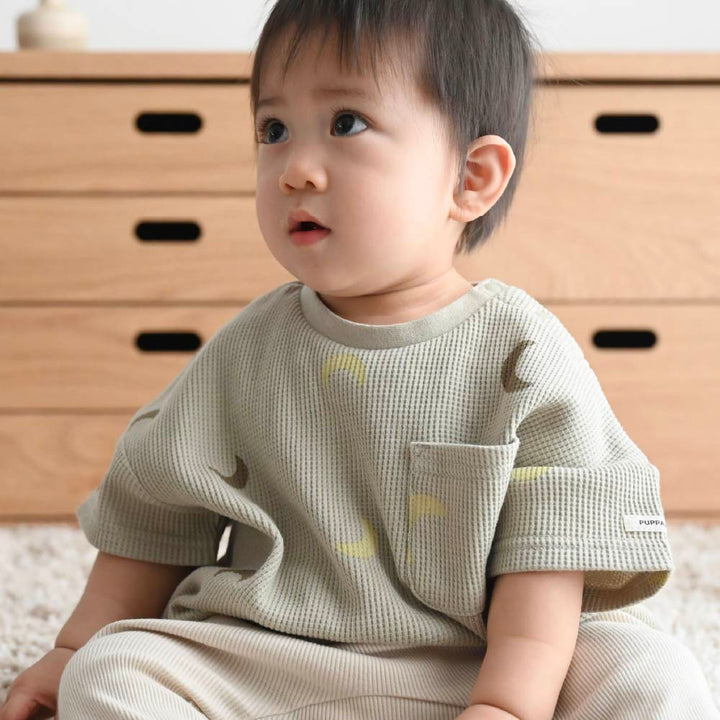 【春夏上衣】印花華夫格 短袖上衣