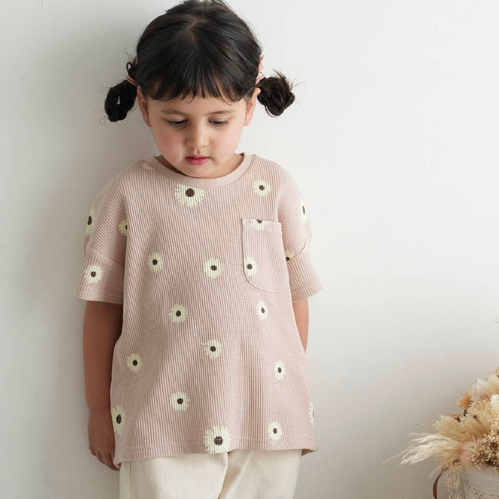 【春夏上衣】印花華夫格 短袖上衣