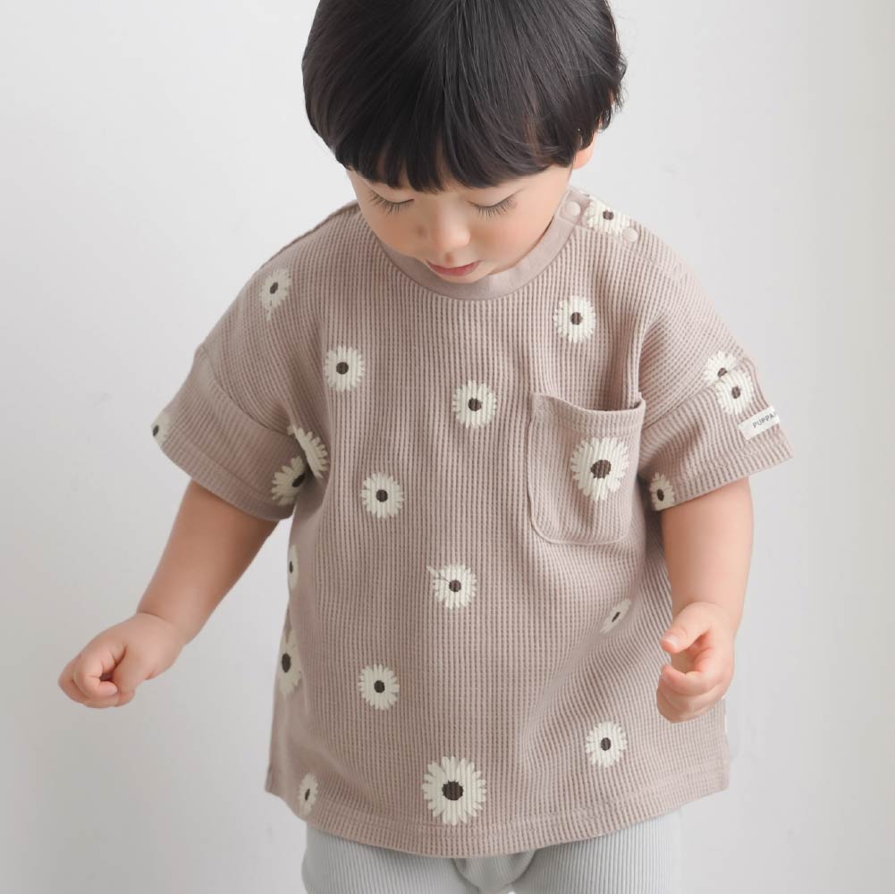 【春夏上衣】印花華夫格 短袖上衣