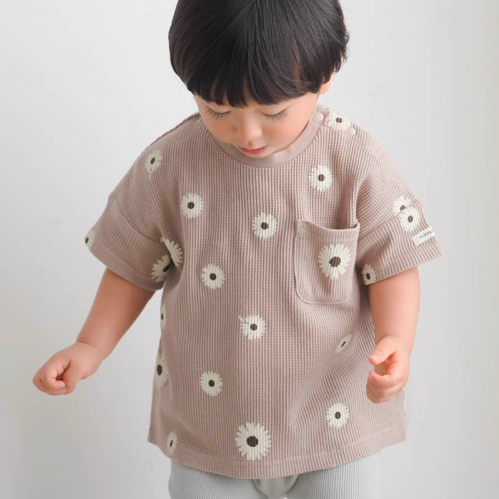 【春夏上衣】印花華夫格 短袖上衣