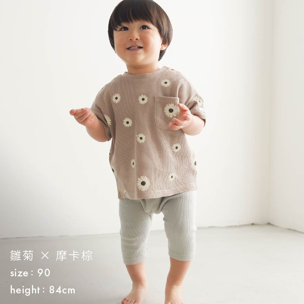 【春夏上衣】印花華夫格 短袖上衣