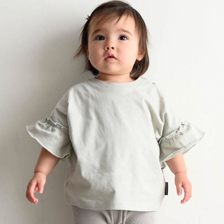 【春夏上衣】甜美袖荷葉邊短袖上衣