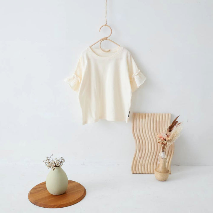 【春夏上衣】甜美袖荷葉邊短袖上衣