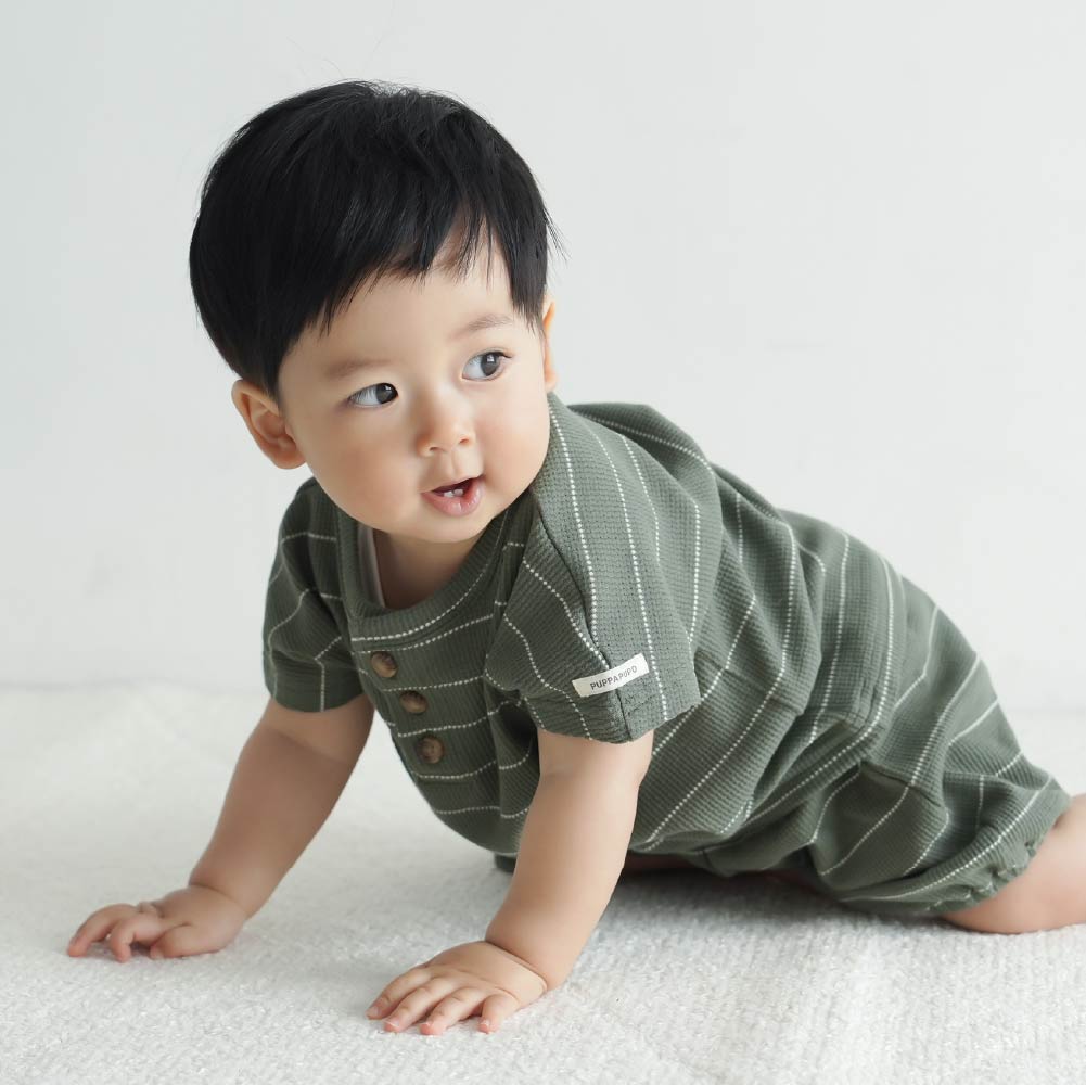 【春夏套裝】條紋 華夫格短袖套裝