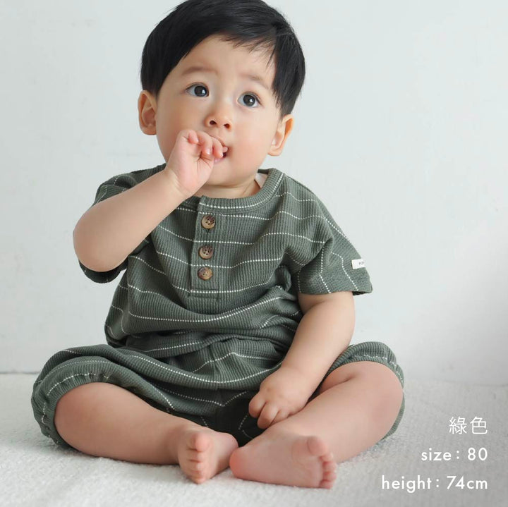 【春夏套裝】條紋 華夫格短袖套裝