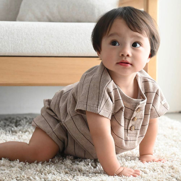 【春夏套裝】條紋 華夫格短袖套裝