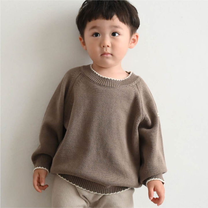 【秋冬上衣】配色圓領毛衣針織衫