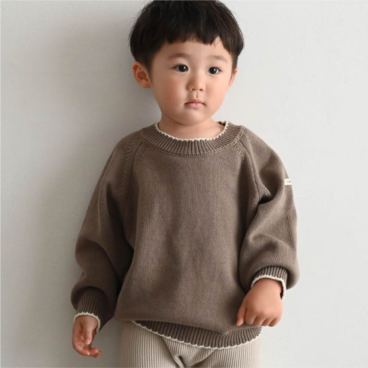 【秋冬上衣】配色圓領毛衣針織衫