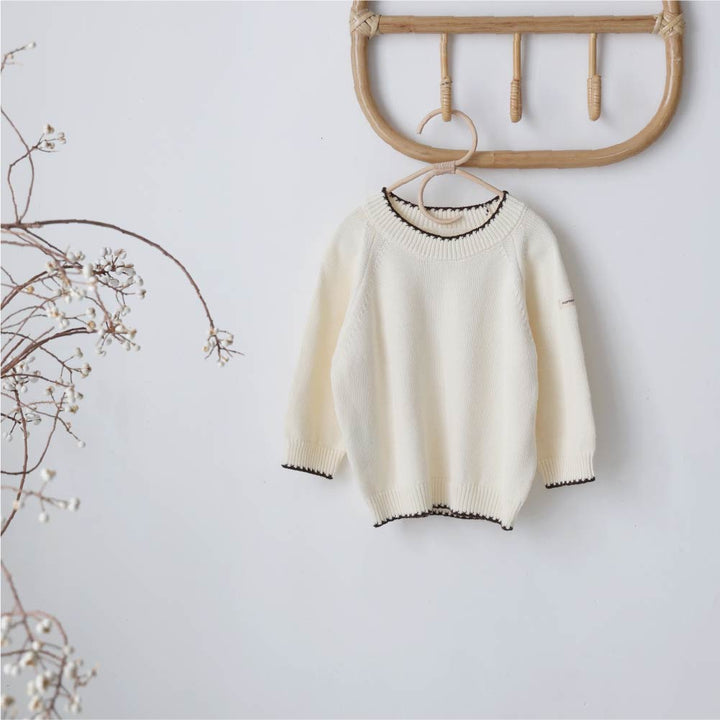 【秋冬上衣】配色圓領毛衣針織衫