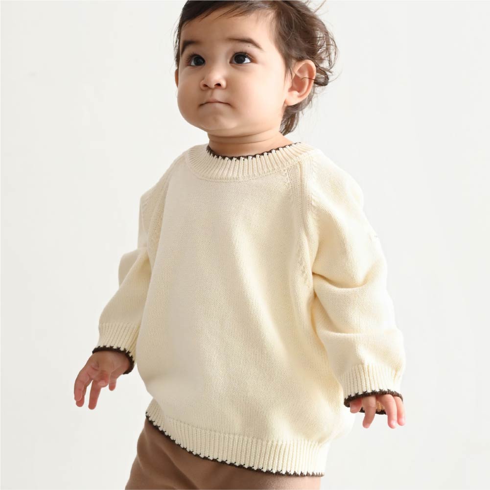 【秋冬上衣】配色圓領毛衣針織衫