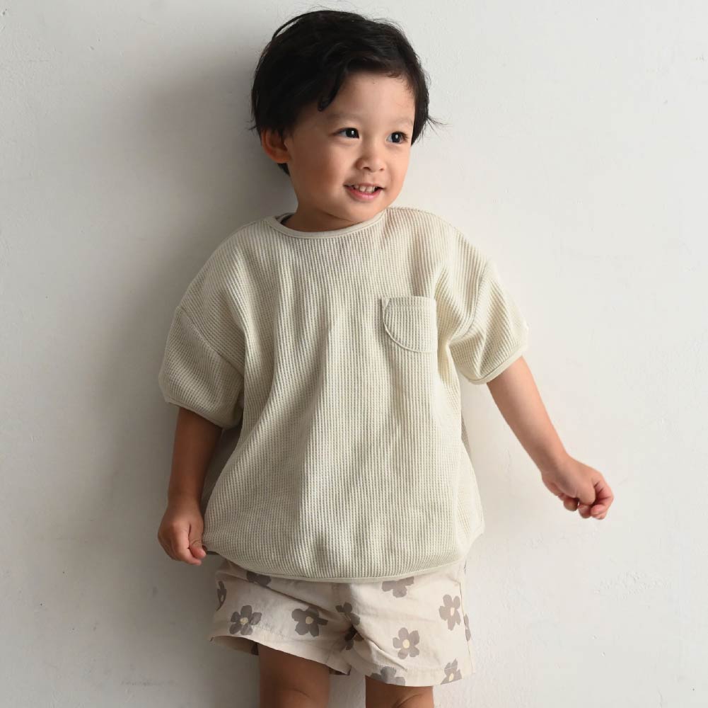 【春夏上衣】蓬鬆感華夫格短袖上衣