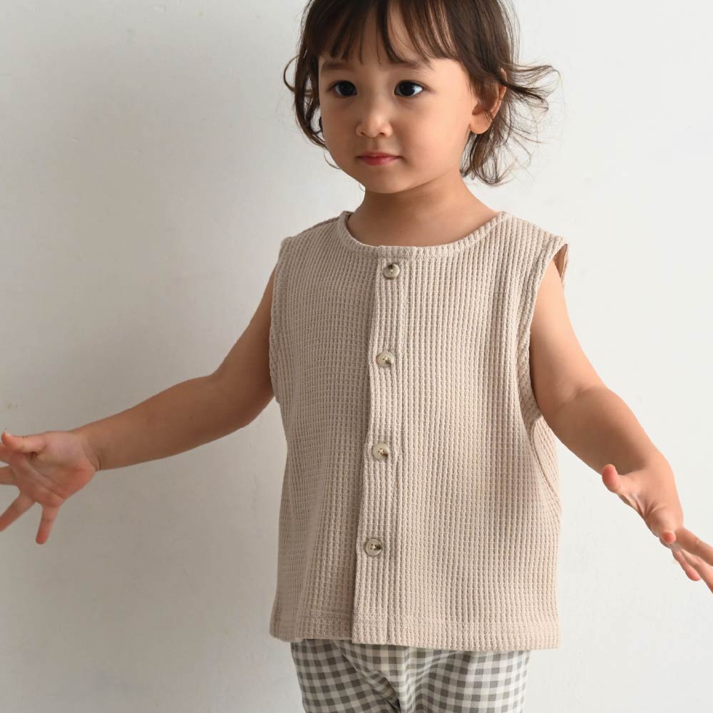 【春夏上衣】鬆軟華夫格 2way 無袖上衣