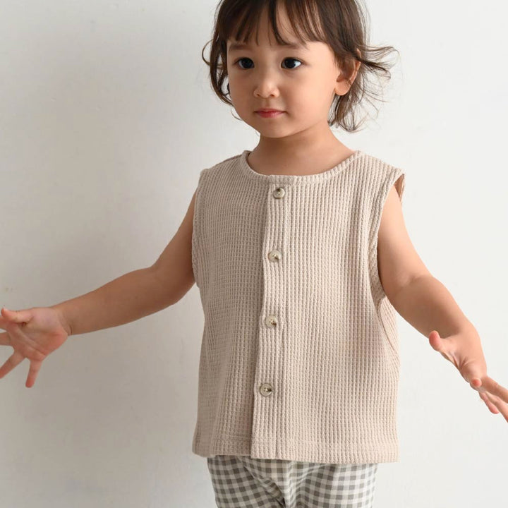 【春夏上衣】鬆軟華夫格 2way 無袖上衣