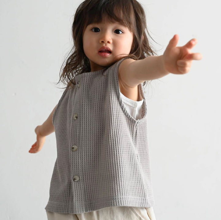 【春夏上衣】鬆軟華夫格 2way 無袖上衣