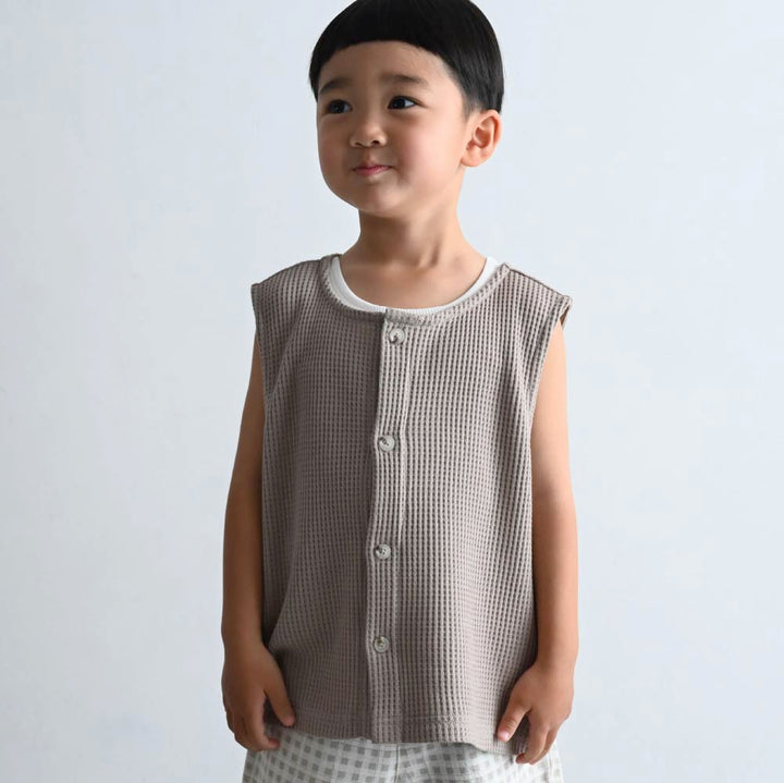 【春夏上衣】鬆軟華夫格 2way 無袖上衣