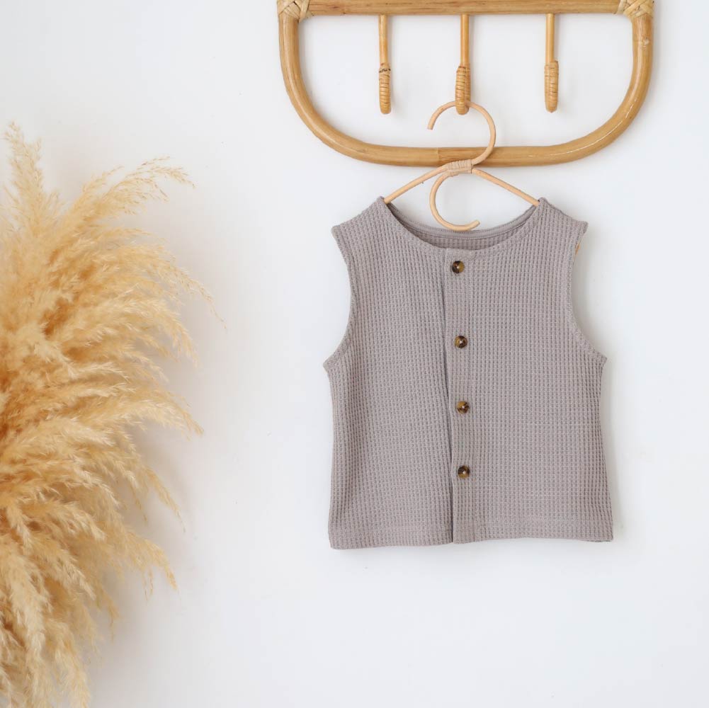 【春夏上衣】鬆軟華夫格 2way 無袖上衣