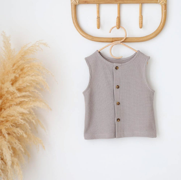 【春夏上衣】鬆軟華夫格 2way 無袖上衣