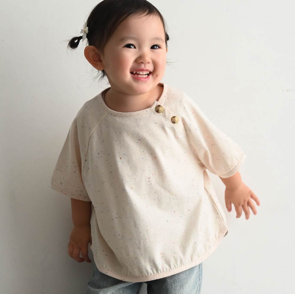 【春夏上衣】彩點鈕扣 短袖上衣