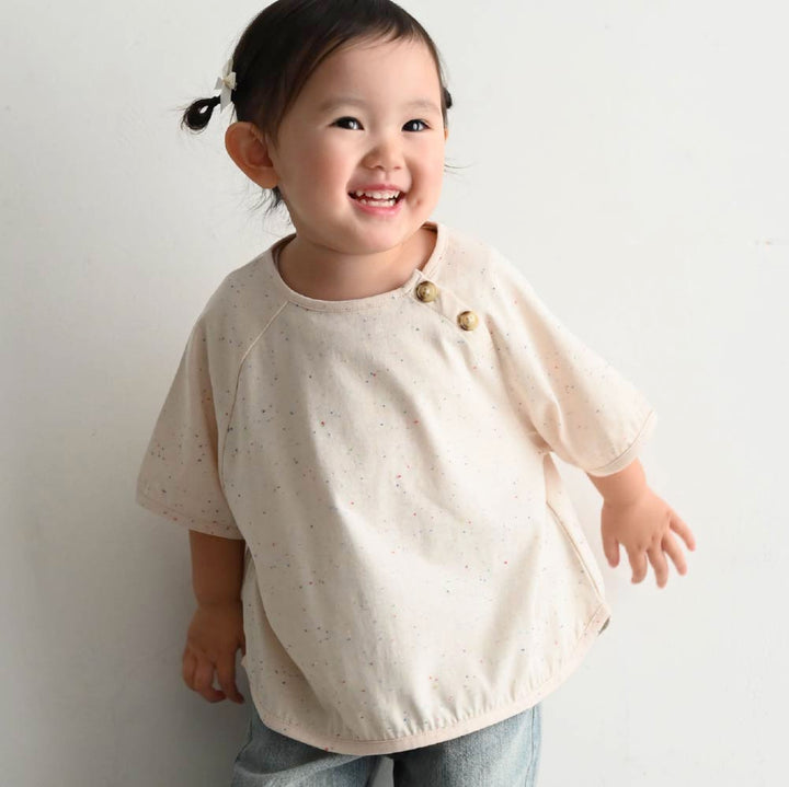 【春夏上衣】彩點鈕扣 短袖上衣